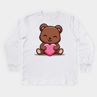 Cute Kawaii Teddy with Heart Kids Long Sleeve T-Shirt